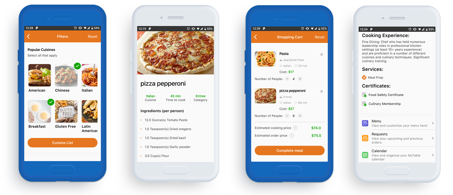 mytable-android-mockups-group A group of MyTable app UI screens