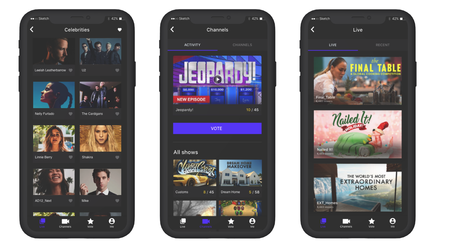 UI screens for a TV Show app