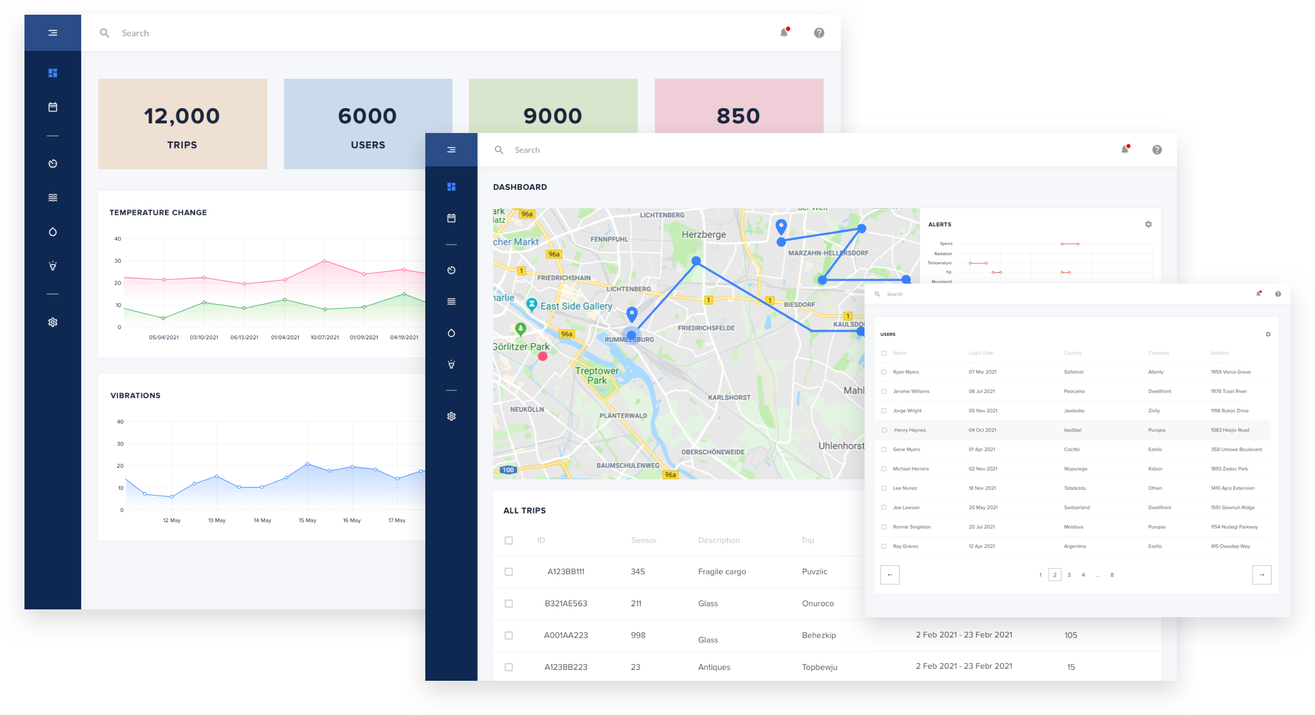 Delivery management software UI screens