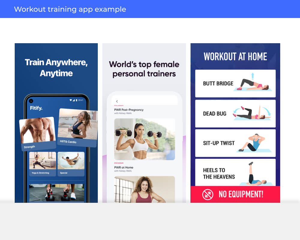 Workout training app screen